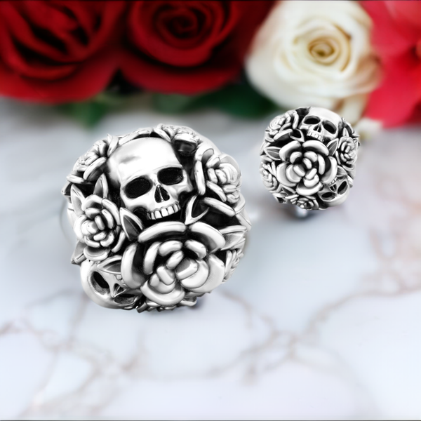 Dia de los Muertos Bead Charm -  Skull Rose Flower Bouquet