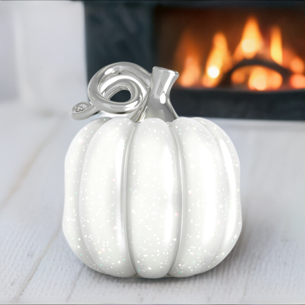 Fall Harvest Bead Charm - Gourd Pumpkin - White Sparkle