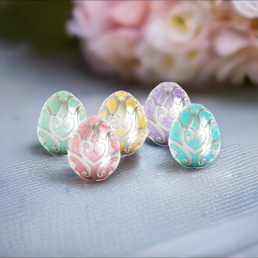 Easter Egg Filigree Luxe Color™ Enamel Bead Charm - Aqua