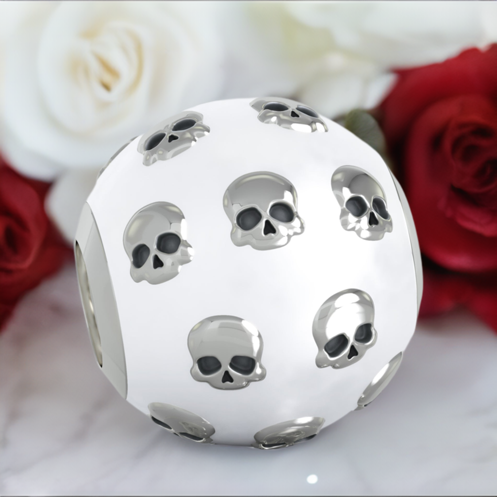 Enamel Covered Ball of Skulls Bead Charm - Glossy White