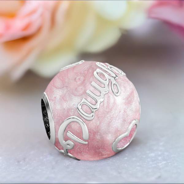 Family Bead Charm - DAUGHTER - Luxe Color™ Enamel Bead Charm - Pink on Pink Pearlescent