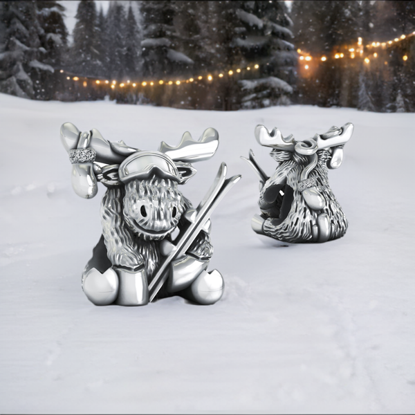 Winter Ski Moose Bead Charm + FREE SNOWBALL BEAD