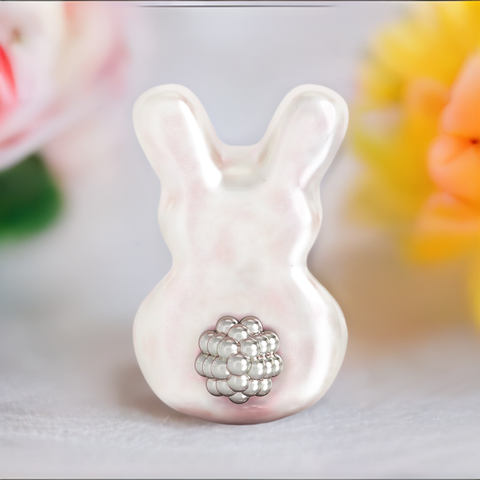 Bunny Butt Charm - Luxe Color™ Enamel Bead Charm - Marshmallow Cream w Pink Iridescent