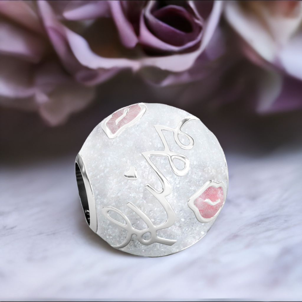 Kisses Luxe Color™ Enamel Bead Charm - Pink on White Sparkle