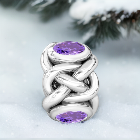 Celtic Knot Braid CZ Lights Bead Charm - Deep Royal Purple