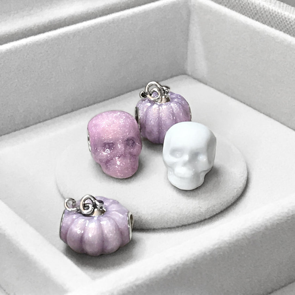Enamel Covered Skull Bead Charm - Pink Sparkle