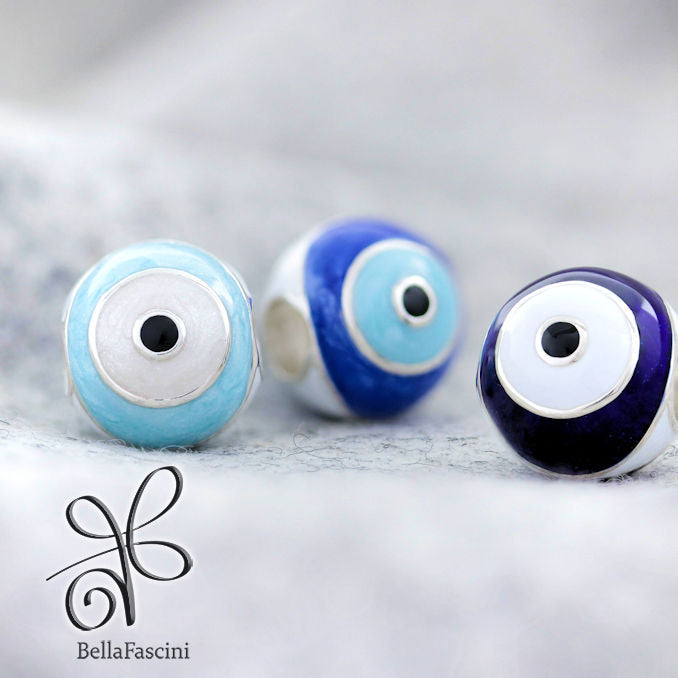 Evil Eye of Protection Symbol Luxe Color™ Enamel Bead Charm - Traditional Eye Blue - Bella Fascini fits Pandora