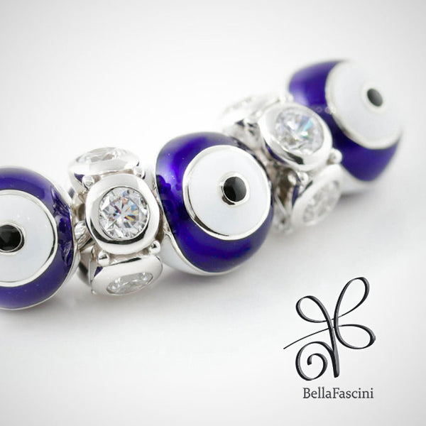 Evil Eye of Protection Symbol Luxe Color™ Enamel Bead Charm - Traditional Eye Blue - Bella Fascini fits Pandora