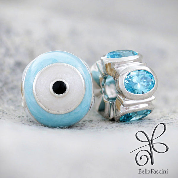 Evil Eye of Protection Symbol Luxe Color™ Enamel Bead Charm - Traditional Eye Blue - Bella Fascini fits Pandora