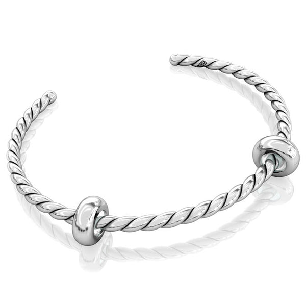 Cuff Bangle Charm Bracelet - Twisted Silver Style - Bella Fascini fits Pandora