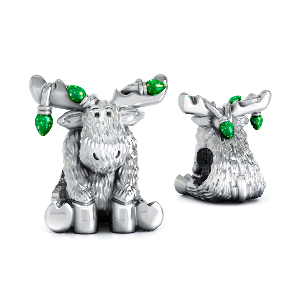 Christmas Moose String of Lights Luxe Color™ Enamel Bead Charm - Emerald Green