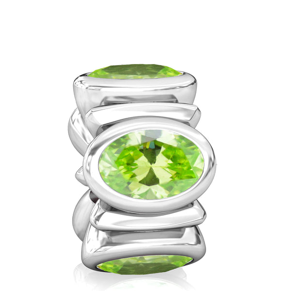 Oval CZ Lights Bead Charm - Peridot Green - Bella Fascini fits Pandora