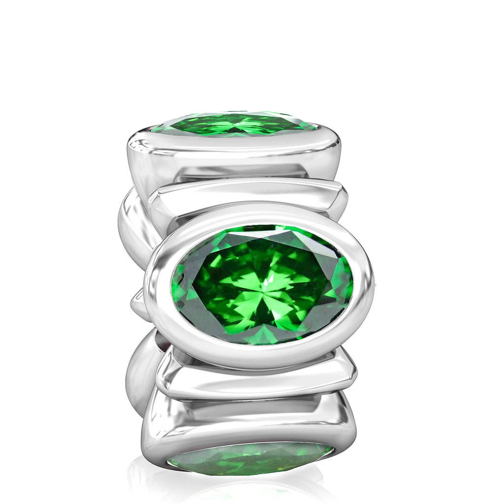 Oval CZ Lights Bead Charm - Emerald Green - Bella Fascini fits Pandora