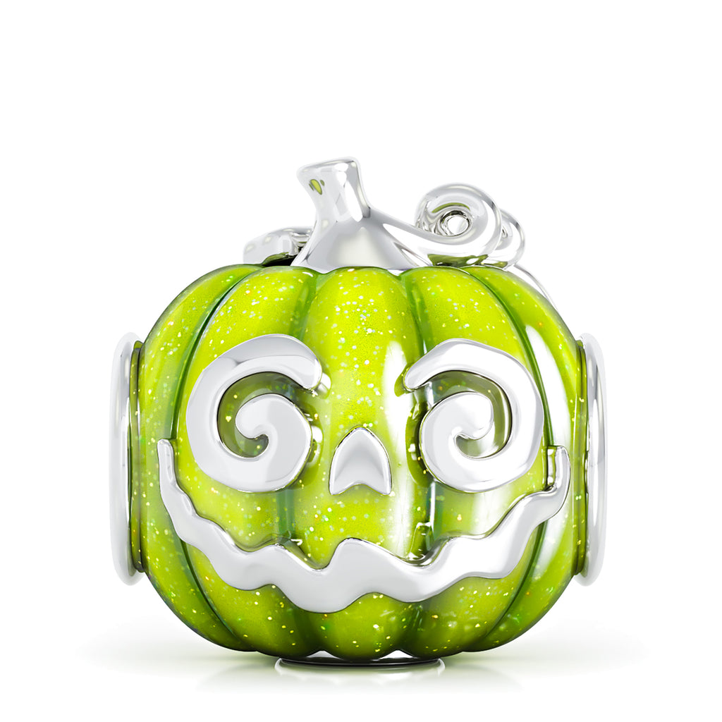 Halloween Pumpkin Apple Jack Luxe Color™ Enamel Bead Charm - Green