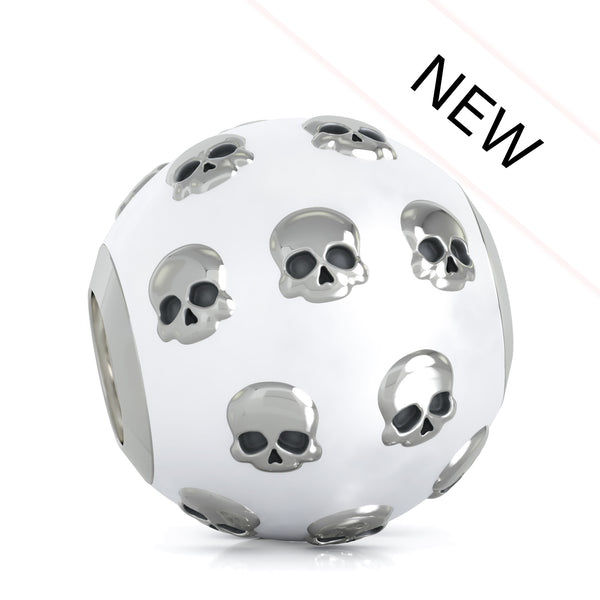 Enamel Covered Ball of Skulls Bead Charm - Glossy White