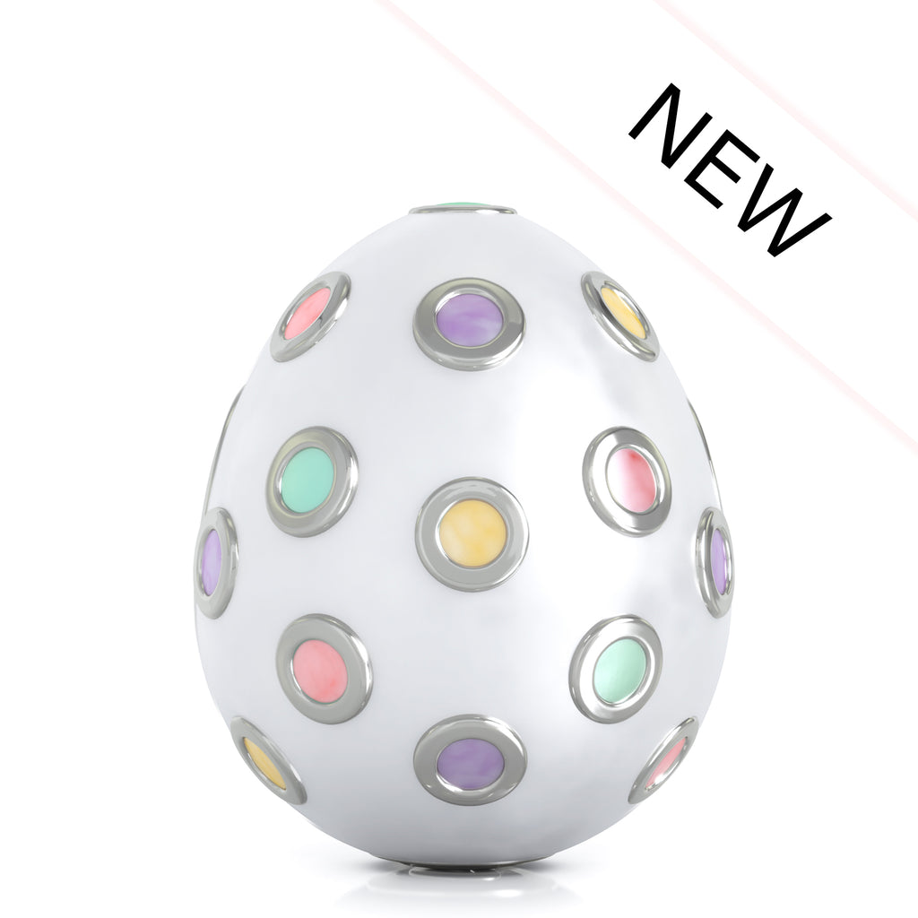 White GLOSSY Enamel Easter Egg with Colored Dots Bead