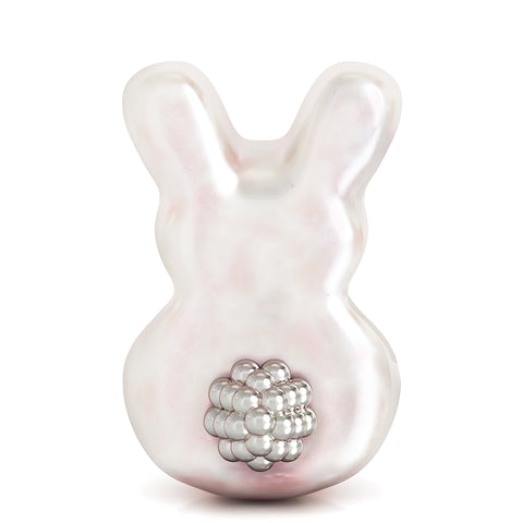 Bunny Butt Charm - Luxe Color™ Enamel Bead Charm - Marshmallow Cream w Pink Iridescent