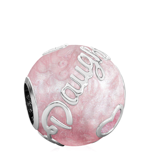 Family Bead Charm - DAUGHTER - Luxe Color™ Enamel Bead Charm - Pink on Pink Pearlescent - Bella Fascini fits Pandora