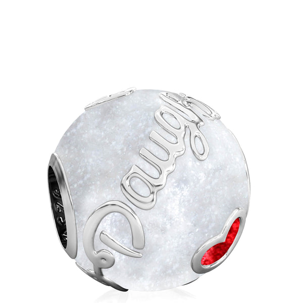 Family Bead Charm - DAUGHTER - Luxe Color™ Enamel Bead Charm - Red on White Sparkle - Bella Fascini fits Pandora