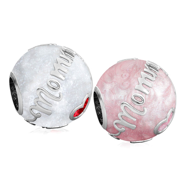 Family Bead Charm - MOMMY - Luxe Color™ Enamel Bead Charm - Red on White Sparkle - Bella Fascini fits Pandora