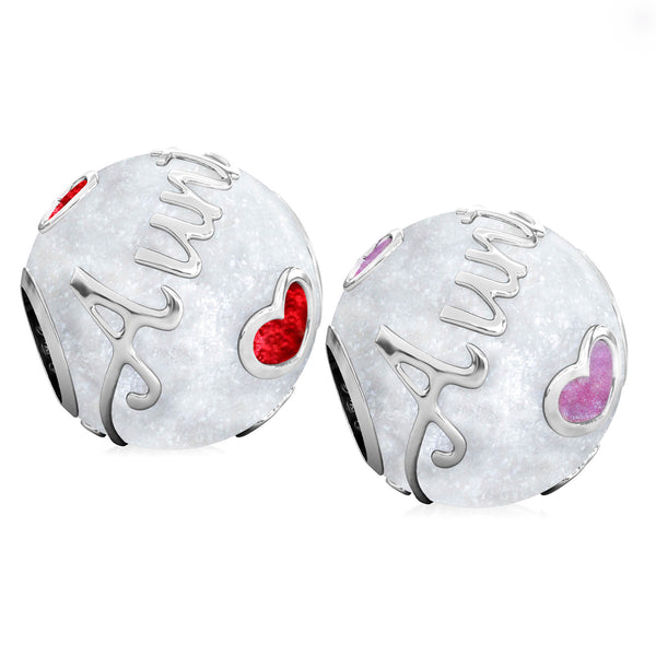 Family Bead Charm - AUNT - Luxe Color™ Enamel Bead Charm - Red on White Sparkle - Bella Fascini fits Pandora