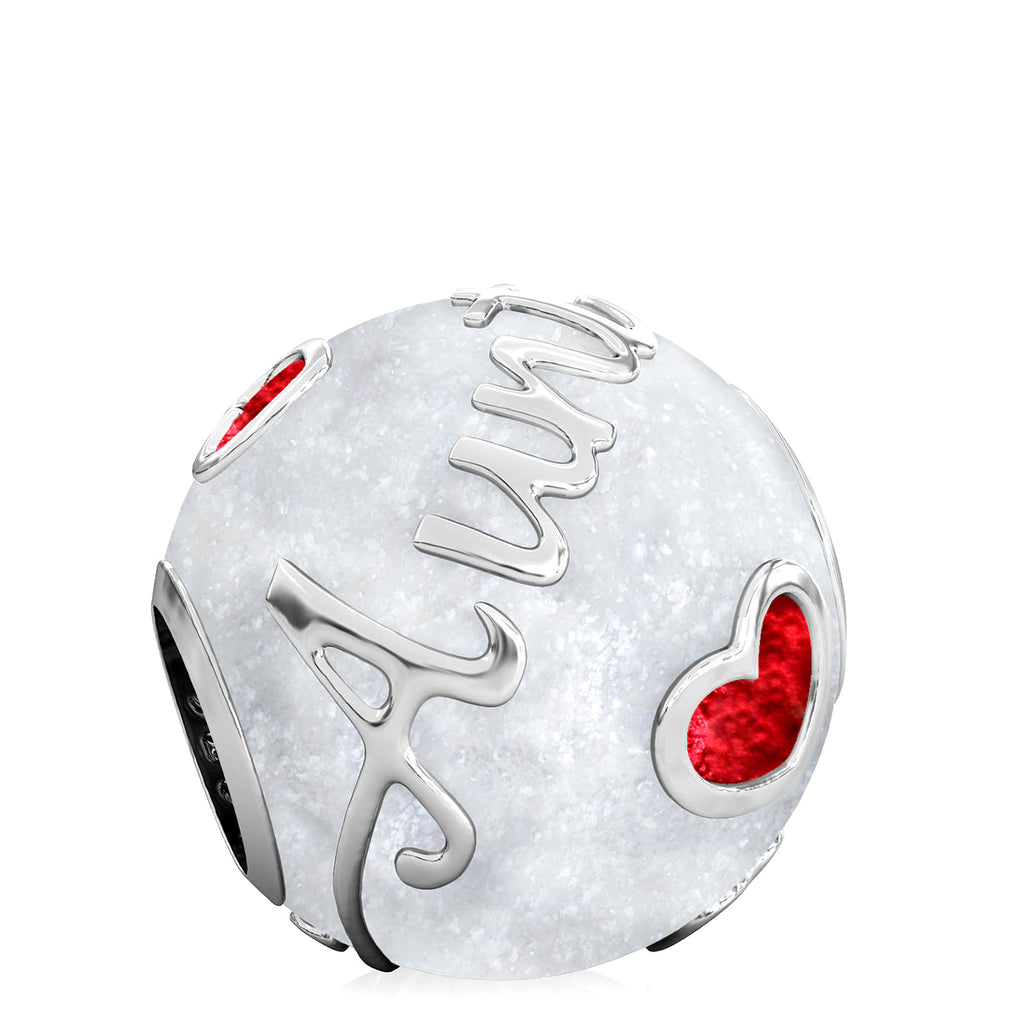 Family Bead Charm - AUNT - Luxe Color™ Enamel Bead Charm - Red on White Sparkle - Bella Fascini fits Pandora