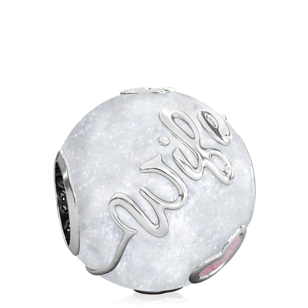 Family Bead Charm - WIFE - Luxe Color™ Enamel Bead Charm - Pink on White Sparkle - Bella Fascini fits Pandora