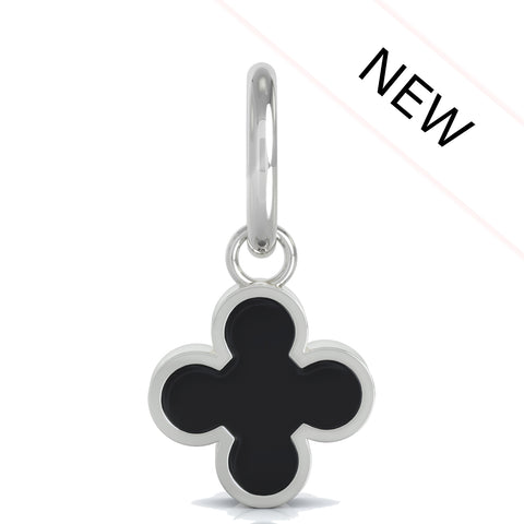Quatrefoil Clover Dangle Charm 2-Sided Glossy Black Enamel