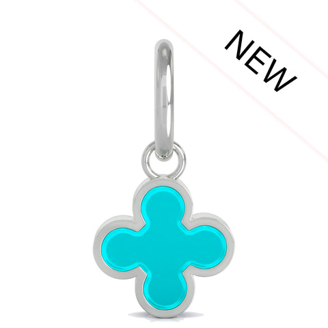 Quatrefoil Clover Dangle Charm 2-Sided Translucent Turquoise Enamel