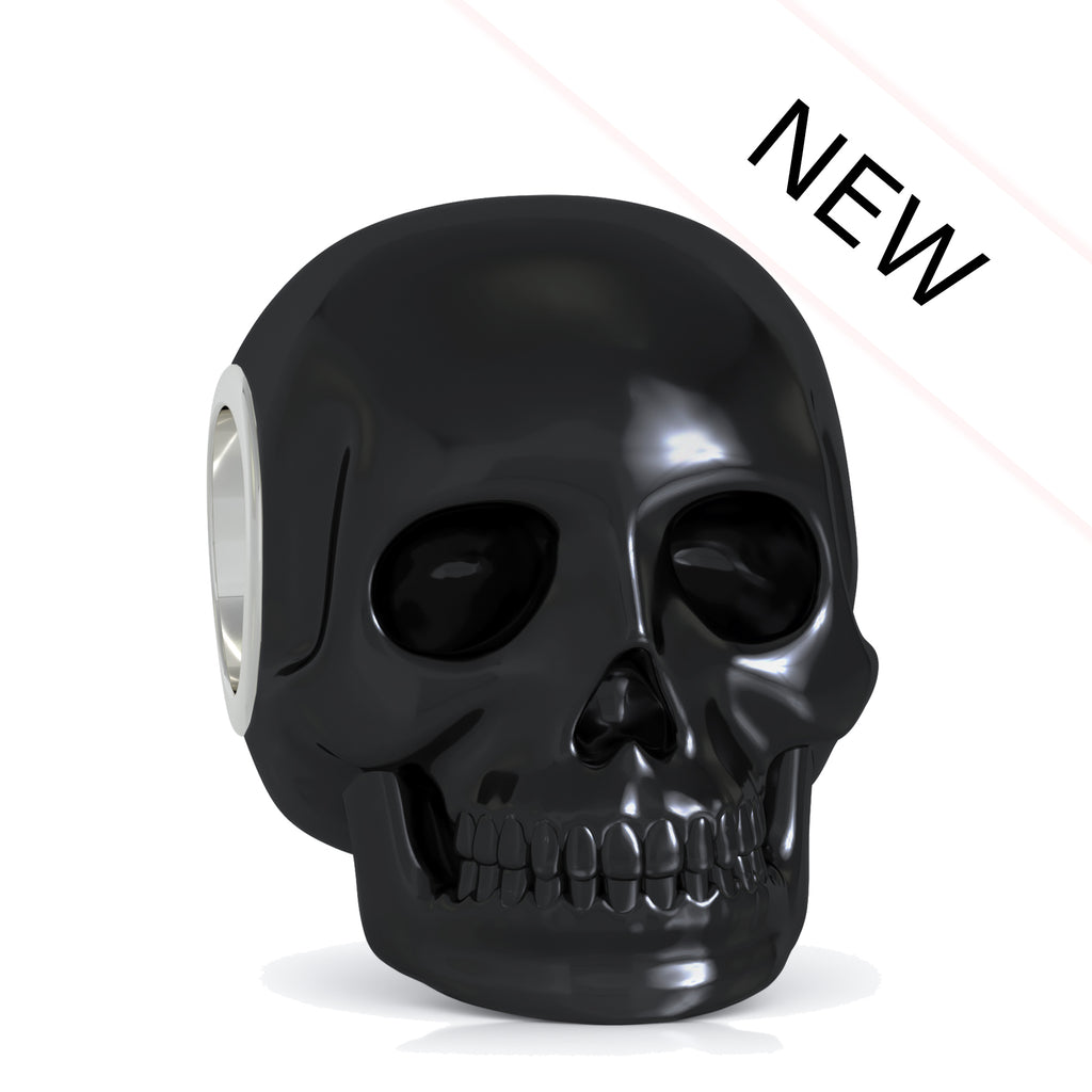 Enamel Covered Skull Bead Charm - Glossy Black