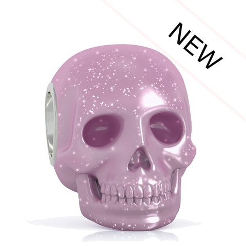 Enamel Covered Skull Bead Charm - Pink Sparkle