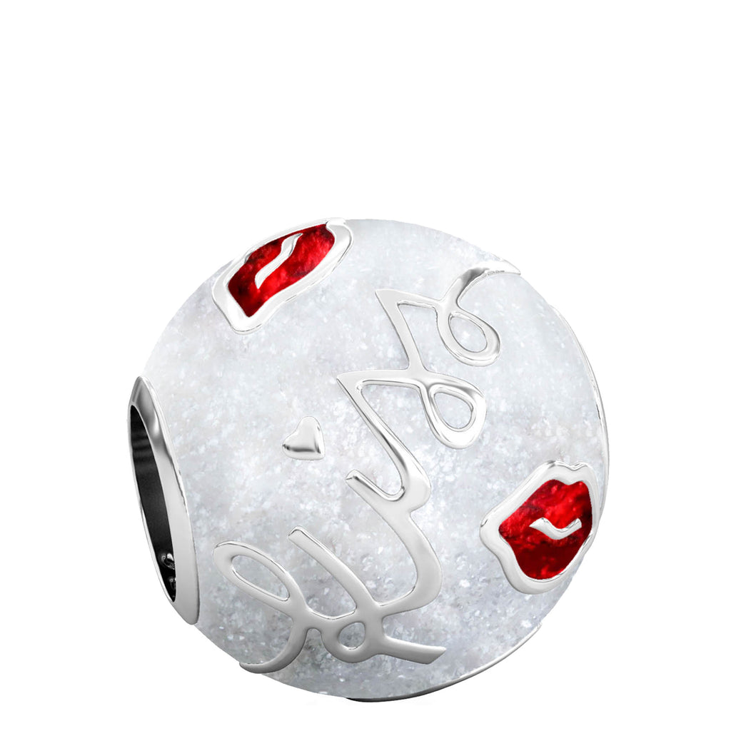 Kisses Luxe Color™ Enamel Bead Charm - Red on White Sparkle - Bella Fascini fits Pandora