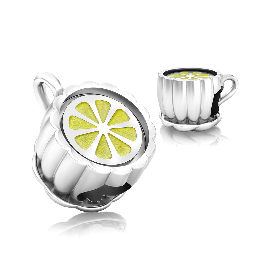 Tea Party Teacup Luxe Color™ Enamel Bead Charm - Lemon Tea - Bella Fascini fits Pandora