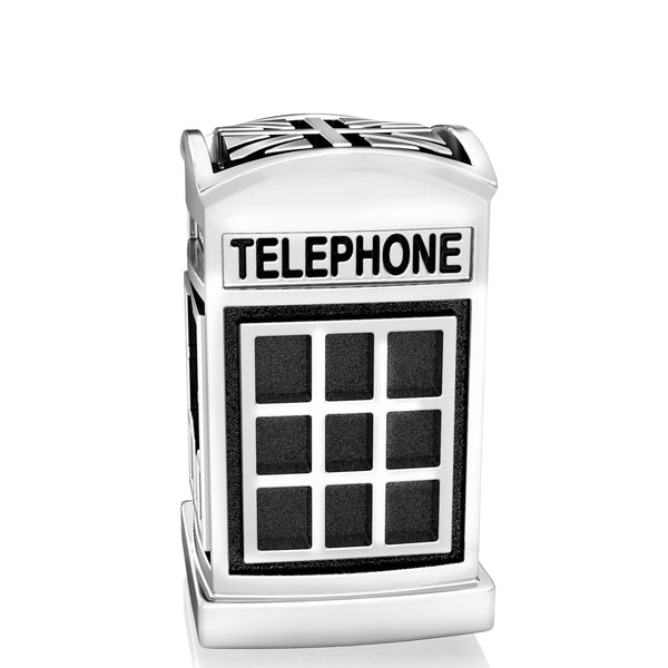 Telephone Phone Booth Box with British Union Jack Flag Top Bead Charm - Bella Fascini fits Pandora