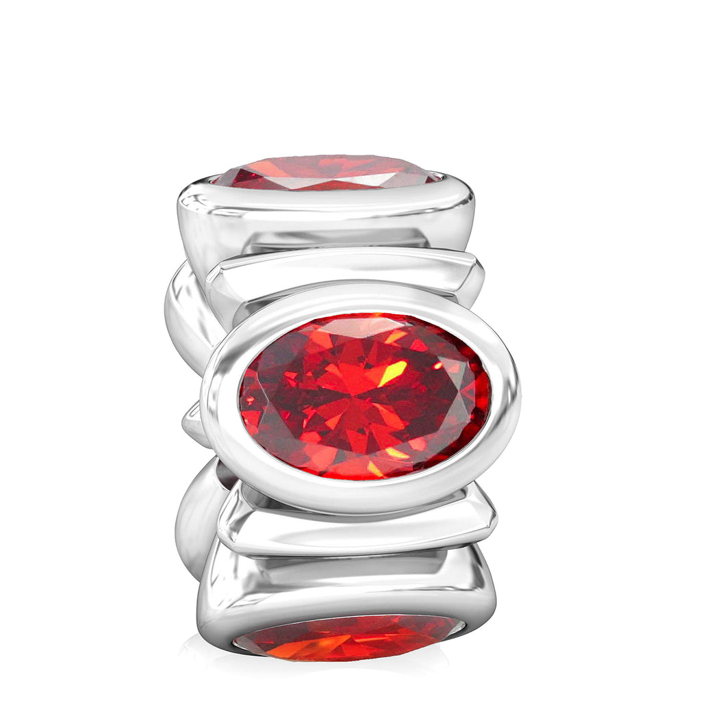 Oval CZ Lights Bead Charm - Light Garnet Red - Bella Fascini fits Pandora