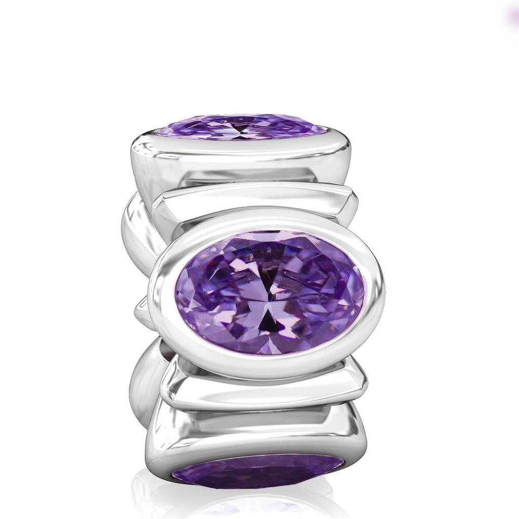 Oval CZ Lights Bead Charm - Deep Royal Purple - Bella Fascini fits Pandora