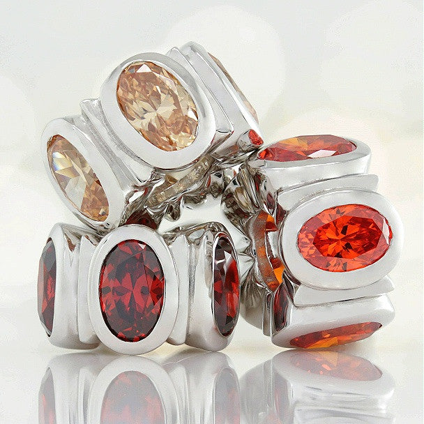 Oval CZ Lights Bead Charm - Garnet Red - Bella Fascini fits Pandora