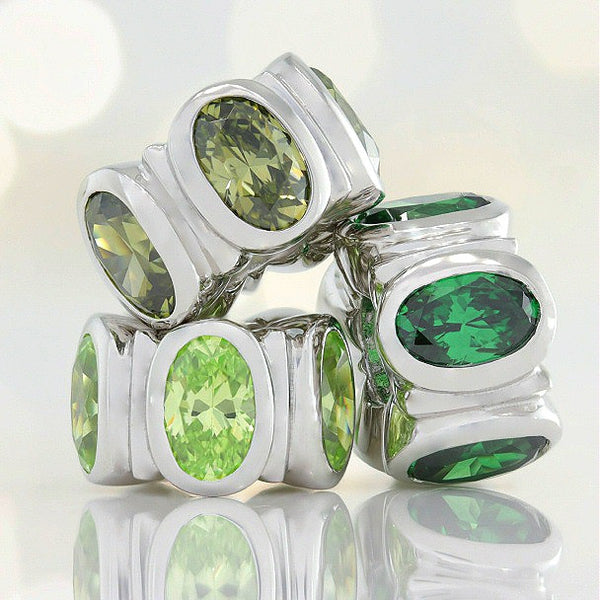 Oval CZ Lights Bead Charm - Emerald Green - Bella Fascini fits Pandora