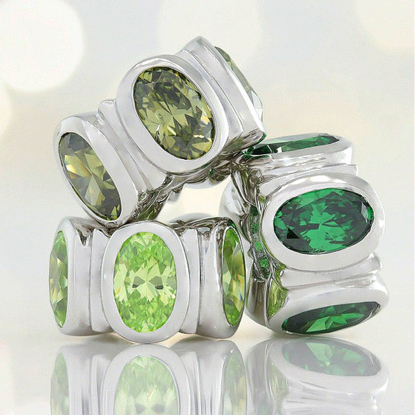 Oval CZ Lights Bead Charm - Peridot Green - Bella Fascini fits Pandora