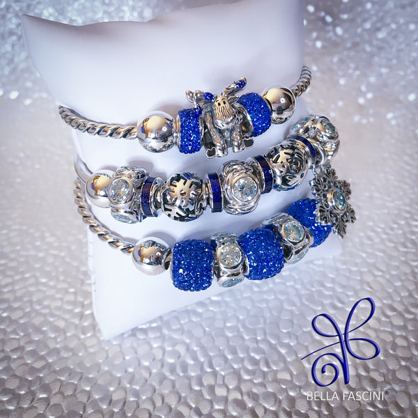 NEW Round CZ Lights Bead Charm - Light Aquamarine Blue - Bella Fascini fits Pandora