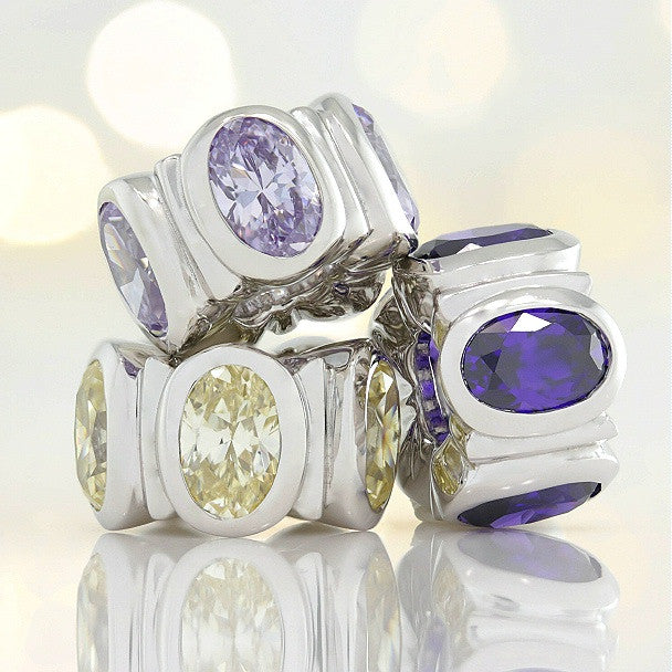 Oval CZ Lights Bead Charm - Amethyst Purple - Bella Fascini fits Pandora