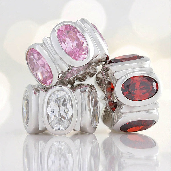 Oval CZ Lights Bead Charm - Pink - Bella Fascini fits Pandora