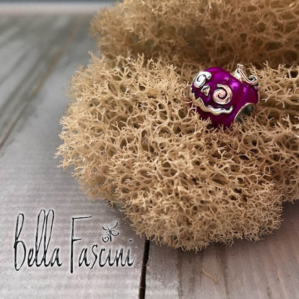 Halloween Pumpkin Jewel Luxe Color™ Enamel Bead Charm - Vivid Purple - Bella Fascini fits Pandora